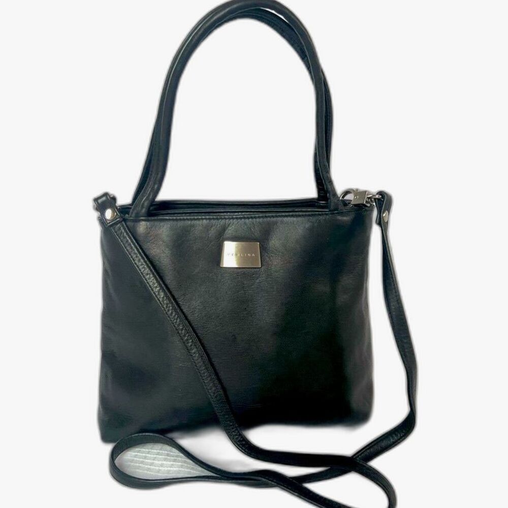 VTG Perlina Luxury Buttery Soft Black Leather Hand Shoulder Crossbody Bag